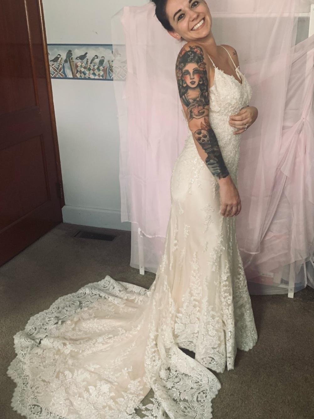Maggie Sottero Ivory Lace Mermaid Wedding Dress with Train
